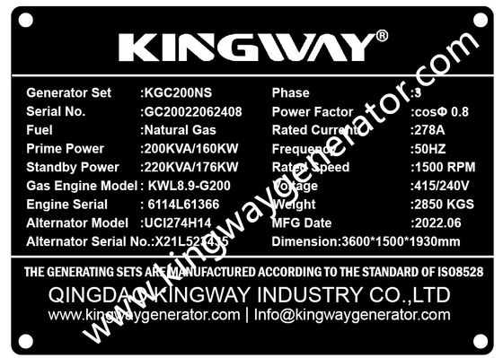 Engine Kingway 125KVA cichy generator gazu ziemnego na sprzedaż
